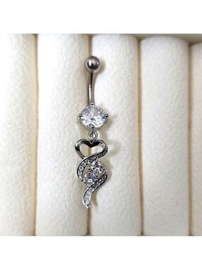 14 G SURGICAL STEEL DANGLE  Heart  BELLY BUTTON Simulated Diamond